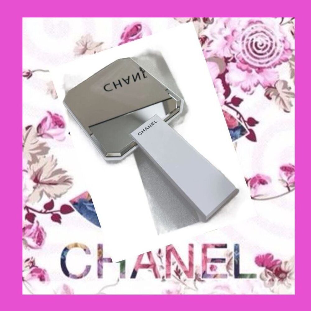 Chanel Hand Held Makeup Mirror Beveled Edge Cut NIB White